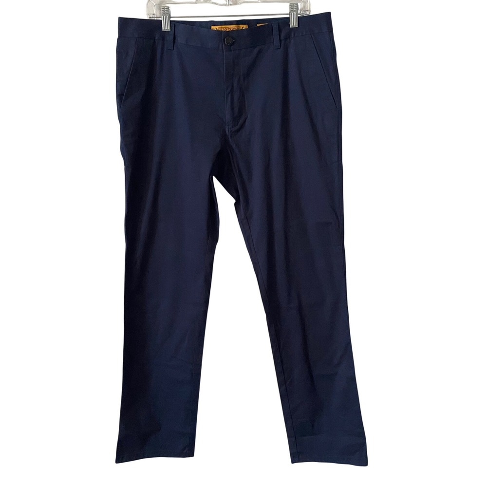 Enzo‎ Tovare Men Navy Blue Cotton Chino Pants Straight Leg 36x32 Casual Trouser